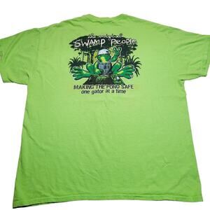 Vintage Peace Frogs Swamp People Gator Graphic T-Shirt Green Men's Size XL 90's